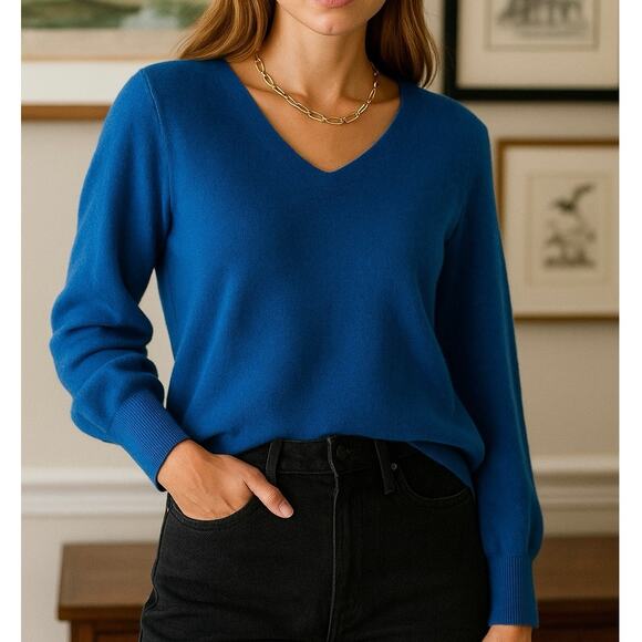 Talbots 100% Cashmere V Sweater Size XL Balloon Sleeve Pullover - Picture 2 of 10